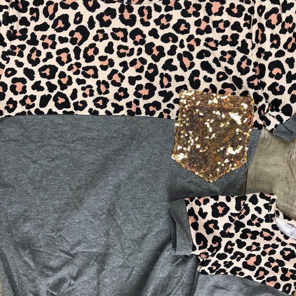 Mom and Me grey leopard sequin tie front top - Picture 3 of 4